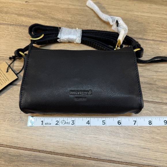 Margot Aiden Wallet On The String Black Leather Crossbody Phone Card Holder - Picture 9 of 10